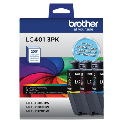 Genuine Brother LC401 Standard-Yield Cyan, Magenta &amp; Yellow Ink Cartridge 3-Pack (LC4013PKS)