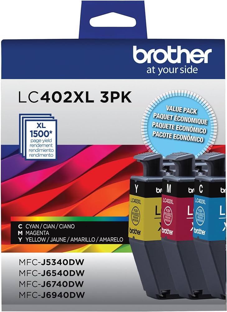 Genuine Brother LC402XL High-Yield Cyan, Magenta &amp; Yellow Ink Cartridge 3-Pack
