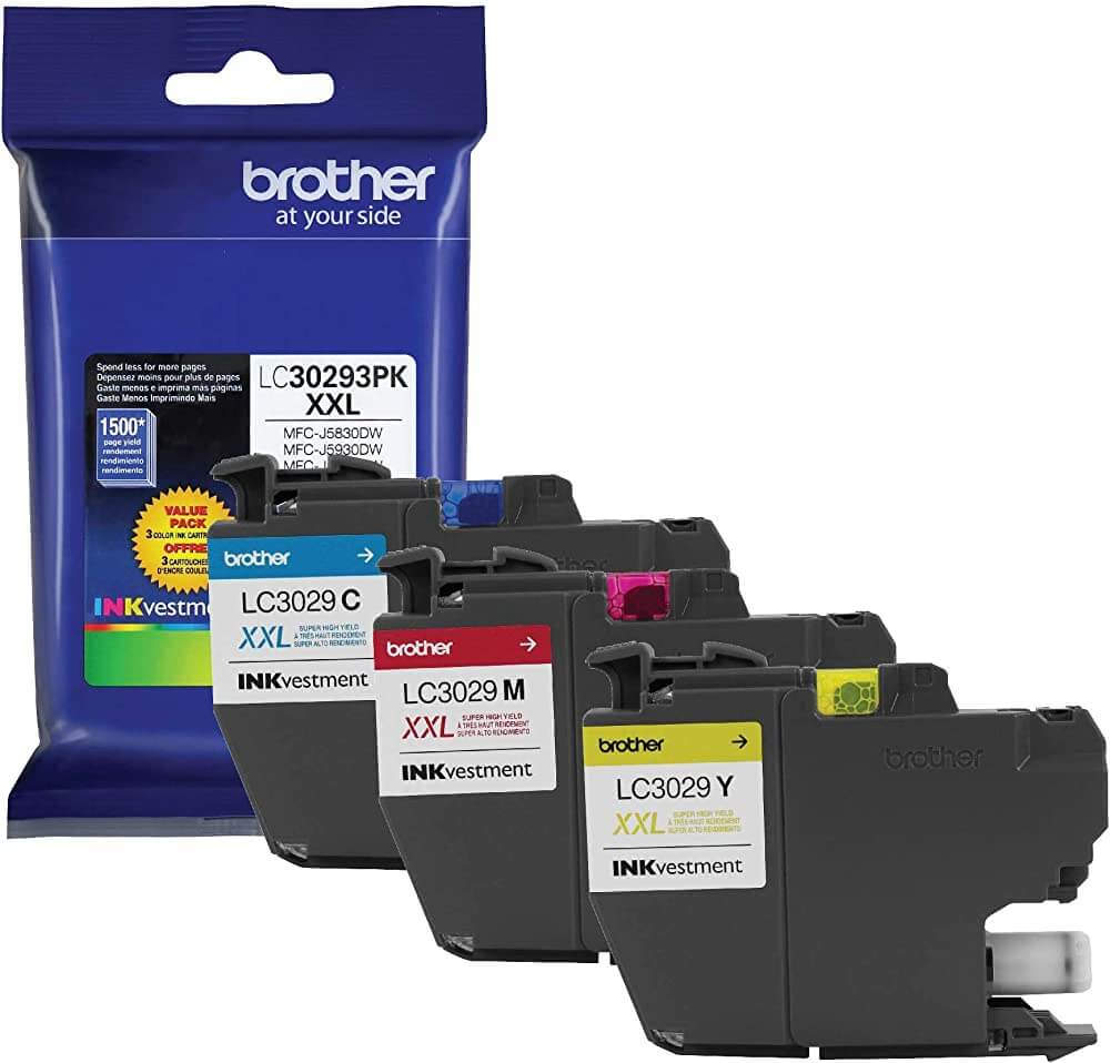Genuine Brother LC3029XXL Extra High-Yield Cyan, Magenta &amp; Yellow Ink Cartridge 3-Pack