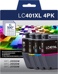 Genuine Brother LC401XL High-Yield Black, Cyan, Magenta &amp; Yellow Ink Cartridge 4-Pack