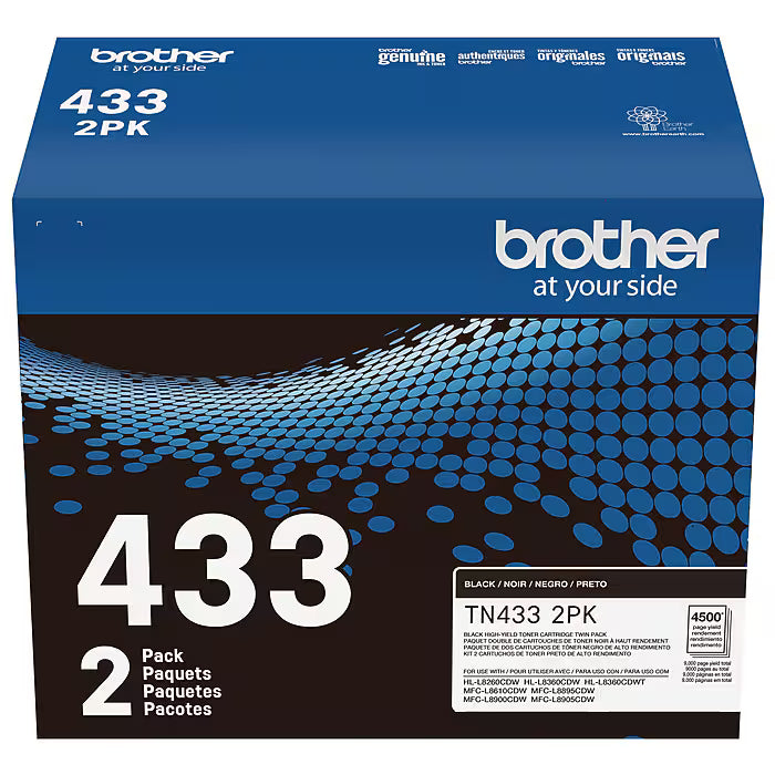 Original Brother TN433 High Yield Black Toner Cartridge, 2-Pack