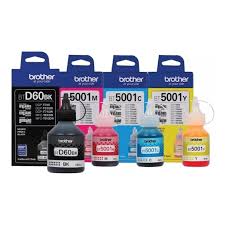 Genuine Brother BT5001 Color &amp; BTD60BK Black Refill Ink Bottle 5-Pack