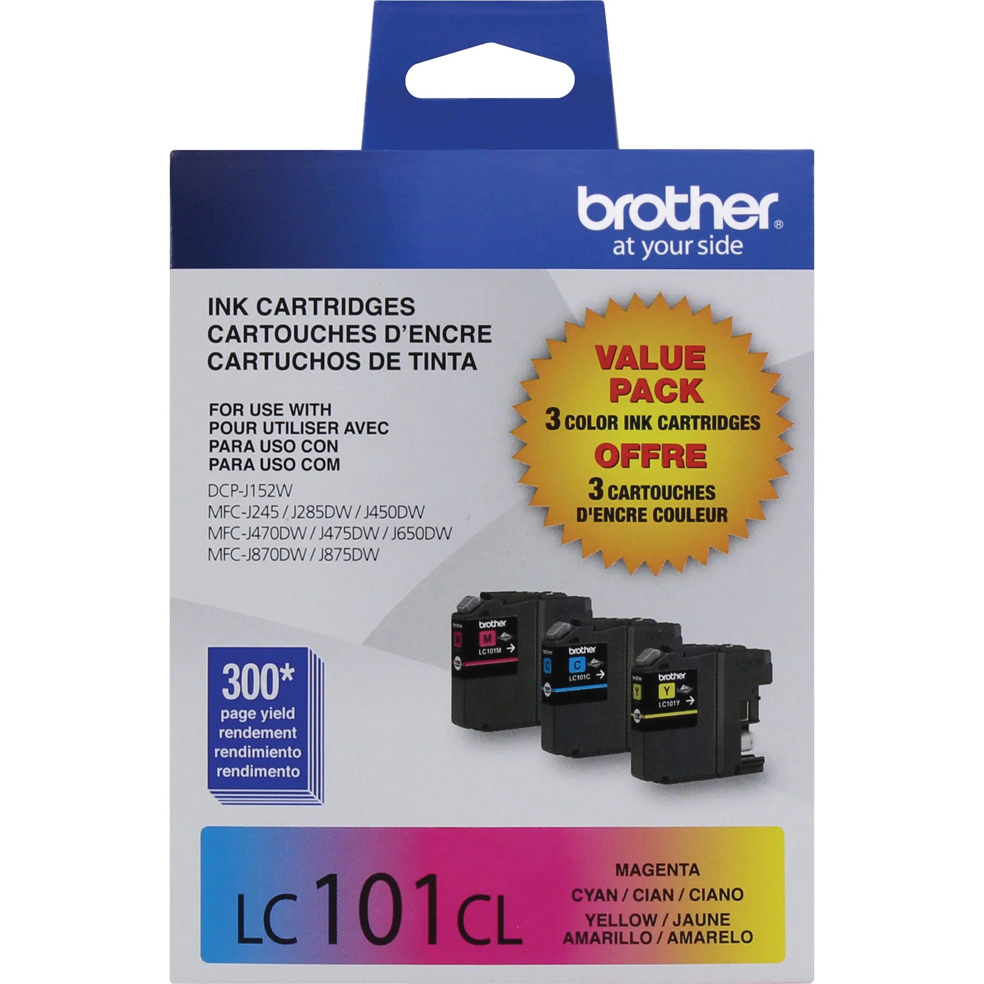 Genuine Brother LC101 Standard-Yield Cyan, Magenta &amp; Yellow Ink Cartridge 3-Pack