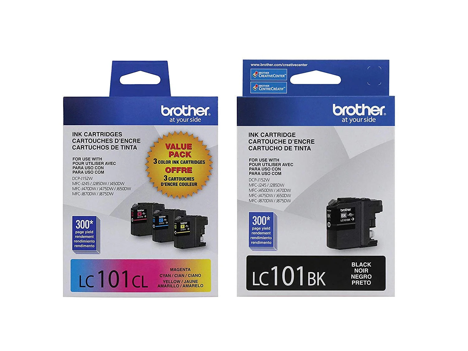 Genuine Brother LC101 Standard-Yield Black, Cyan, Magenta &amp; Yellow Ink Cartridge 4-Pack