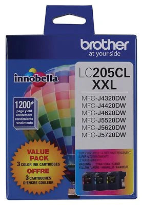 Genuine Brother LC205 Extra High-Yield Cyan, Magenta &amp; Yellow Ink Cartridge 3-Pack