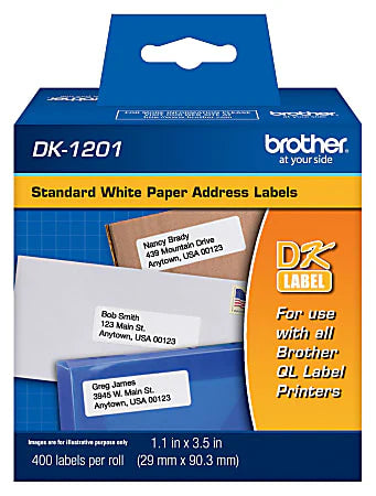 Genuine Brother DK-1201 Standard Address Labels, 1.1" x 3.5" (29mm x 90mm), 3-Pack