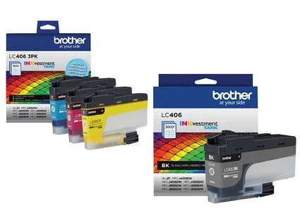 Genuine Brother LC406 Standard-Yield Black, Cyan, Magenta &amp; Yellow Ink Cartridge 4-Pack