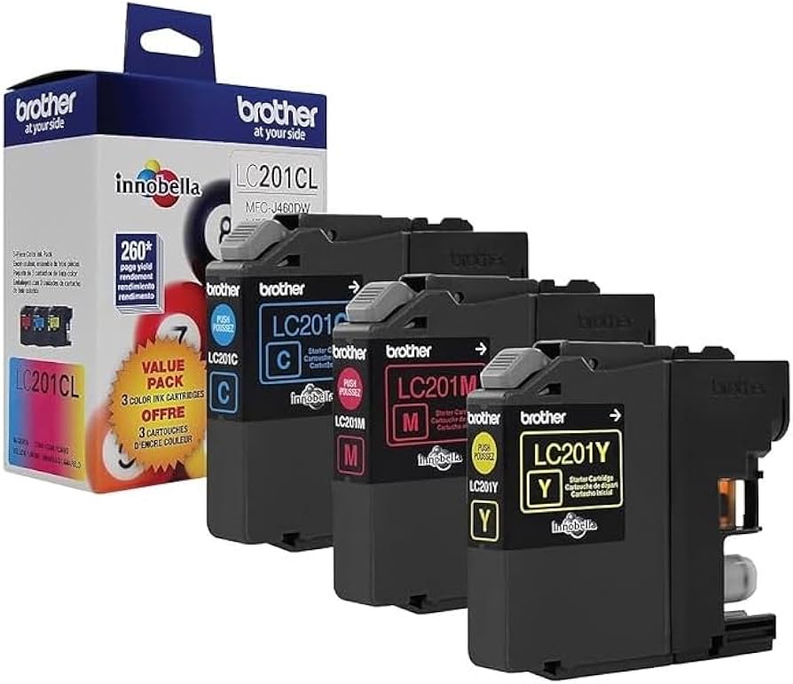Genuine Brother LC201 Standard-Yield Cyan, Magenta &amp; Yellow Ink Cartridge 3-Pack