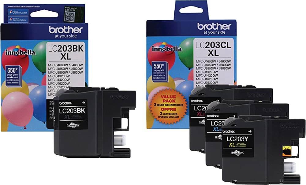 Genuine Brother LC203XL High-Yield Black, Cyan, Magenta &amp; Yellow Ink Cartridge 4-Pack