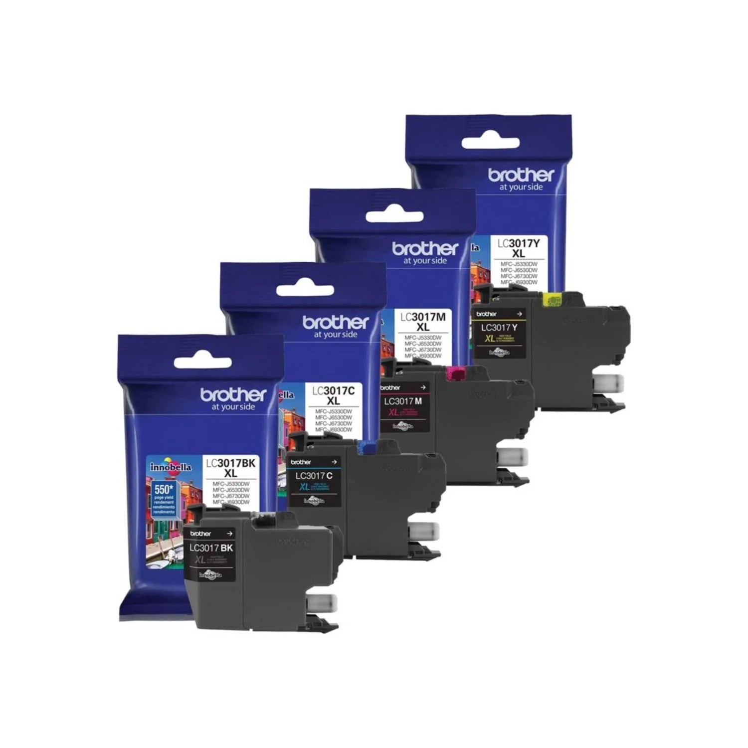 Genuine Brother LC3017XL High-Yield Black, Cyan, Magenta &amp; Yellow Ink Cartridge 4-Pack