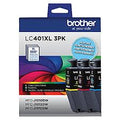 Genuine Brother LC401XL High-Yield Cyan, Magenta &amp; Yellow Ink Cartridge 3-Pack