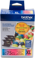 Genuine Brother LC75 High-Yield Cyan, Magenta &amp; Yellow Ink Cartridge 3-Pack (LC753PKS)