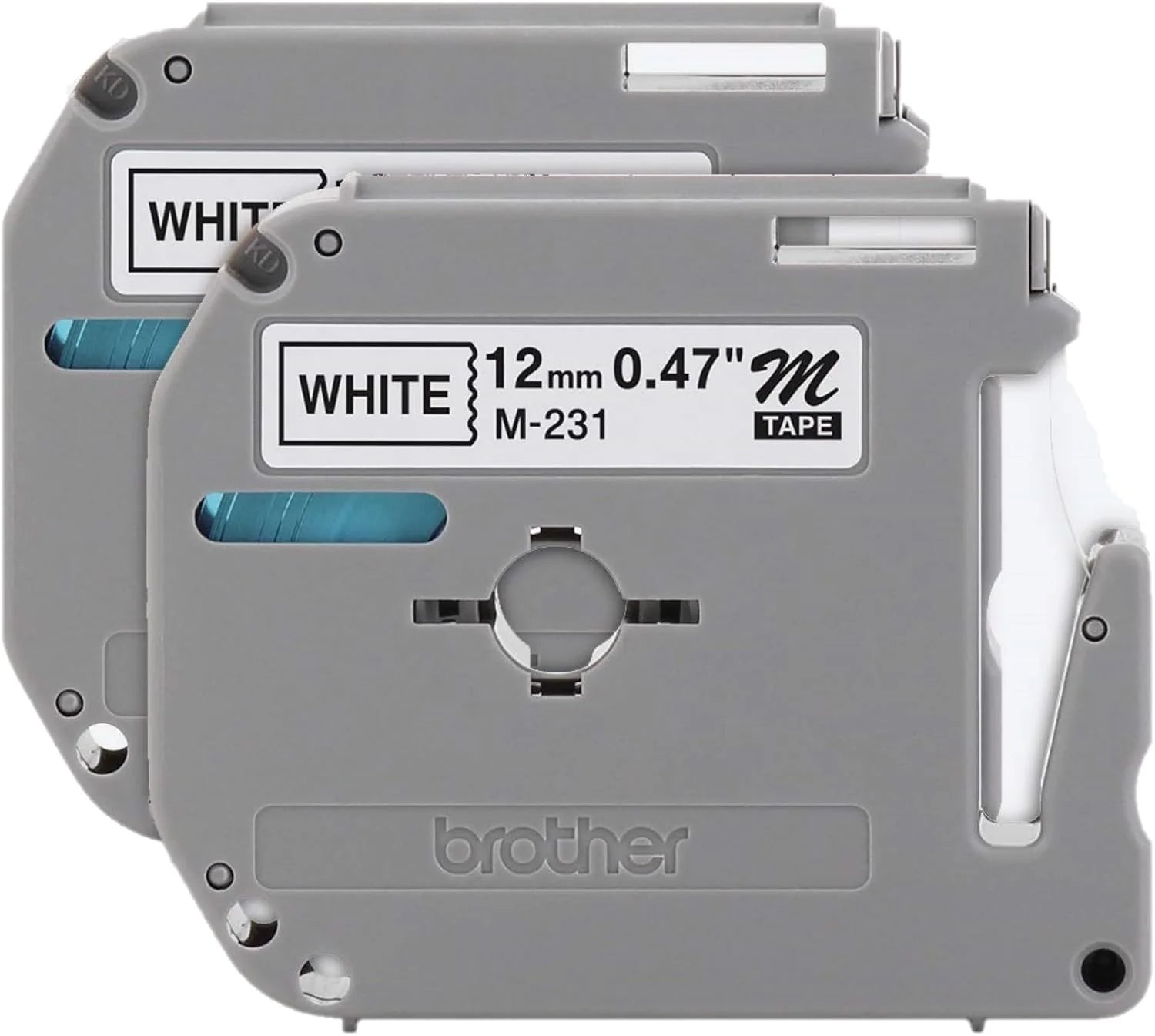 Genuine Brother M-231 Non-Laminated P-touch Label Tape, 1/2" (12mm) Black on White, 2-Pack