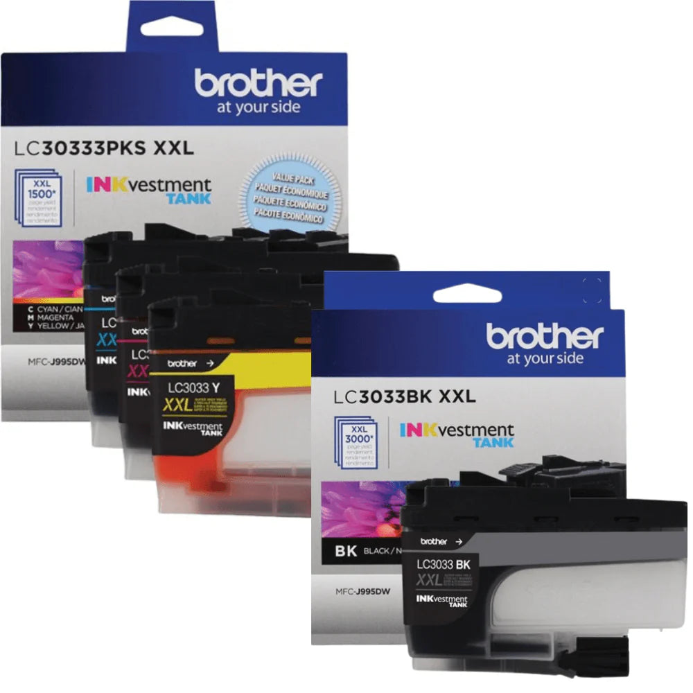 Genuine Brother LC3033XXL Super High-Yield INKvestment Tank Black, Cyan, Magenta &amp; Yellow Ink Cartridge 4-Pack