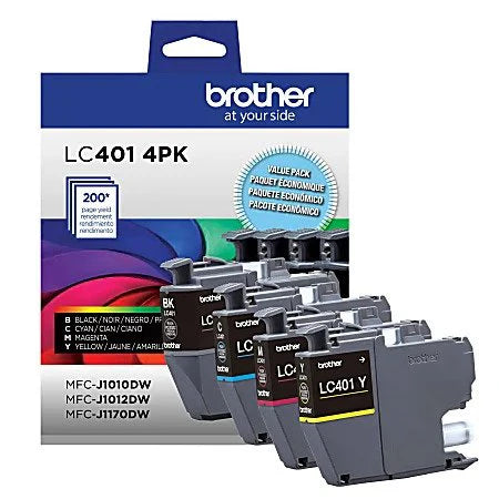 Genuine Brother LC401 Standard-Yield Black, Cyan, Magenta &amp; Yellow Ink Cartridge 4-Pack (LC4014PKS)