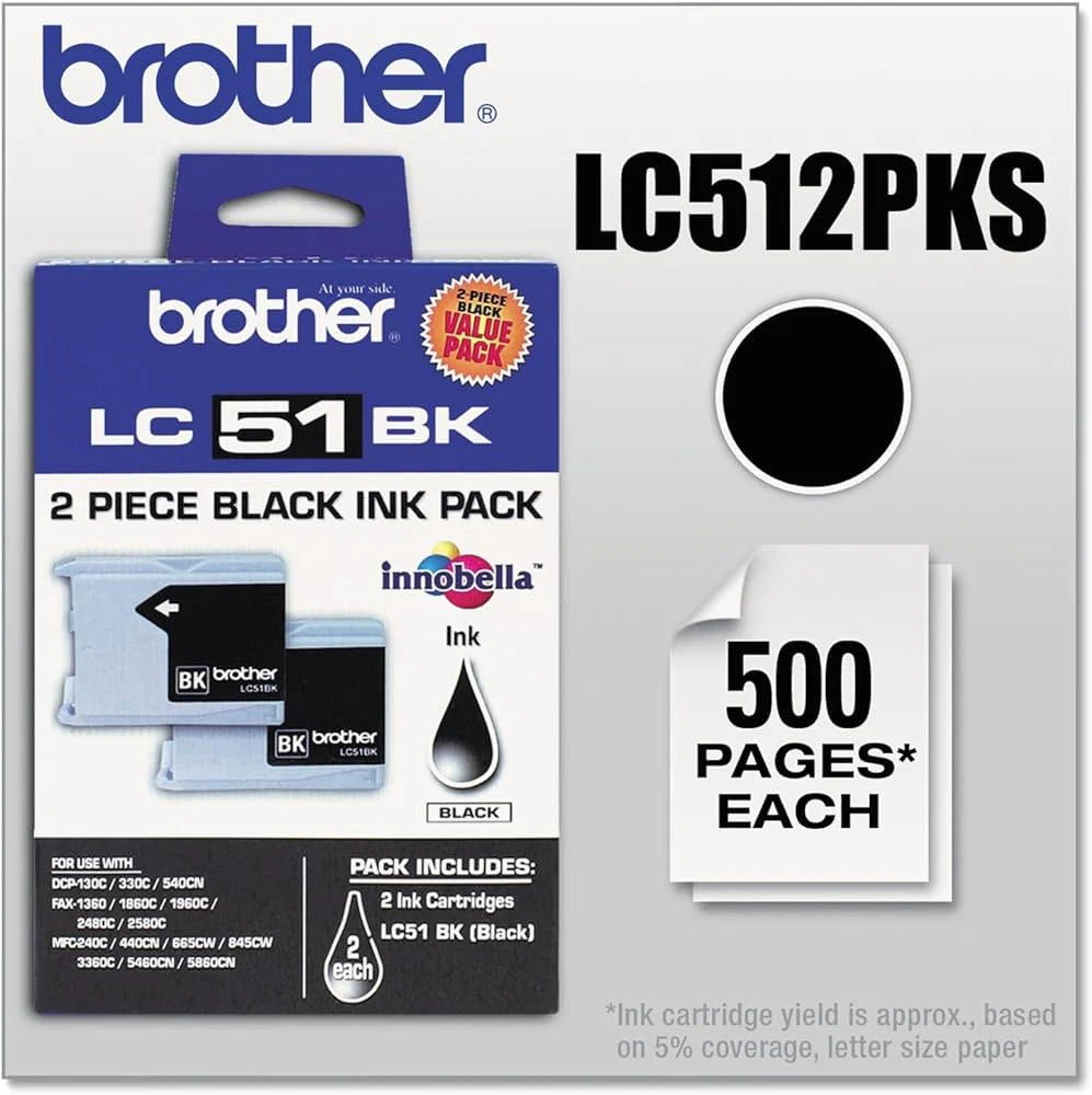 Genuine Brother LC51BK Standard-Yield Black Ink Cartridge 2-Pack