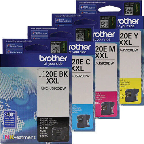 Genuine Brother LC20E Extra High-Yield Black, Cyan, Magenta &amp; Yellow Ink Cartridge 4-Pack